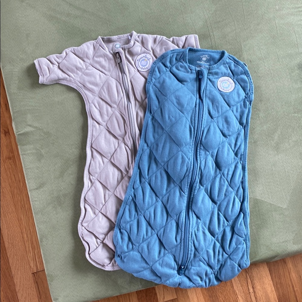 2 small Dreamland Baby Weighted and Quilted Sleep Sacks for Cozy Nights
